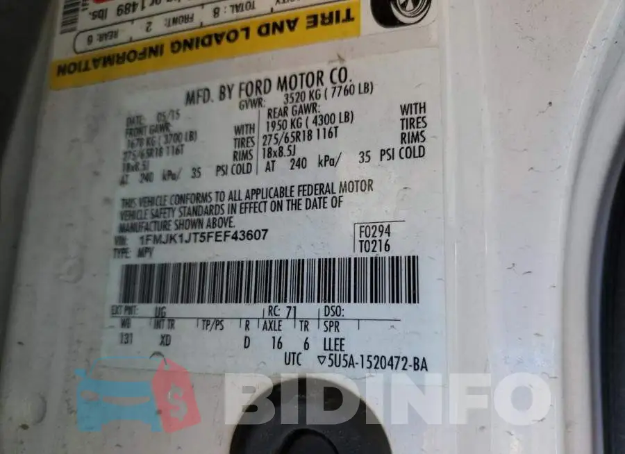 1FMJK1JT5FEF43607 Photo# 14