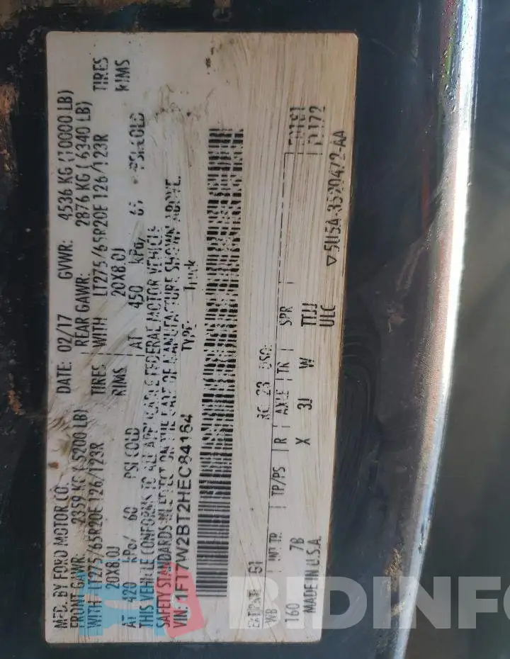 1FT7W2BT2HEC84164 Photo# 10
