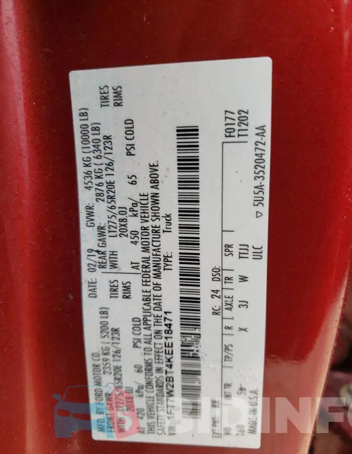 1FT7W2BT4KEE18471 Photo# 13