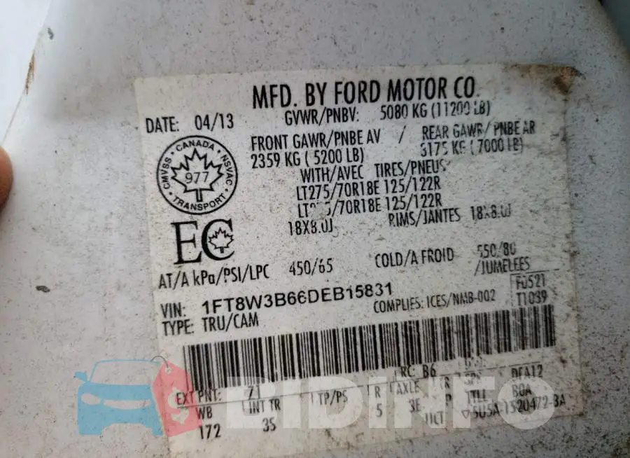 1FT8W3B66DEB15831 Photo# 10