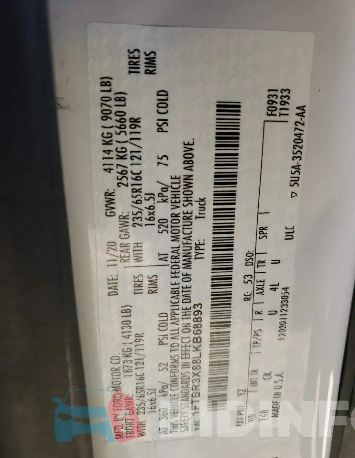 1FTBR3X88LKB68893 Photo# 13