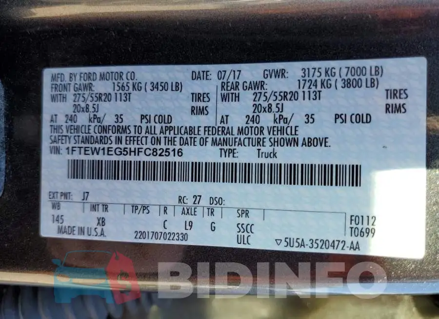 1FTEW1EG5HFC82516 Photo# 12