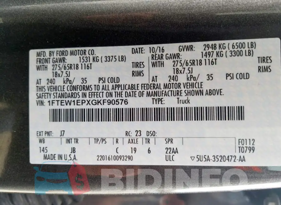 1FTEW1EPXGKF90576 Photo# 10