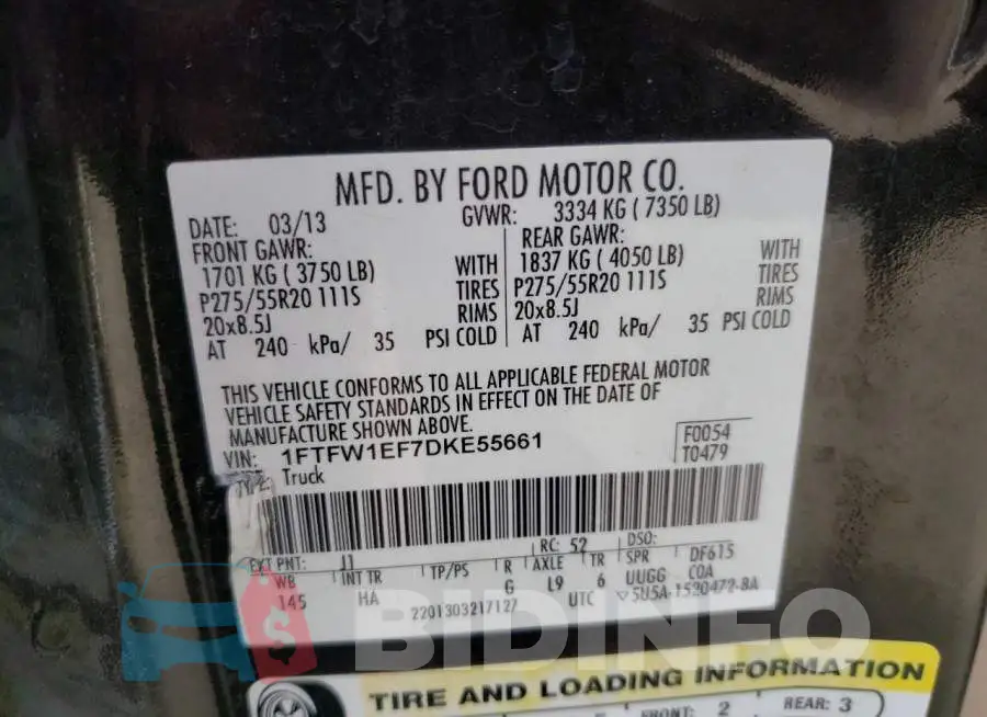 1FTFW1EF7DKE55661 Photo# 12