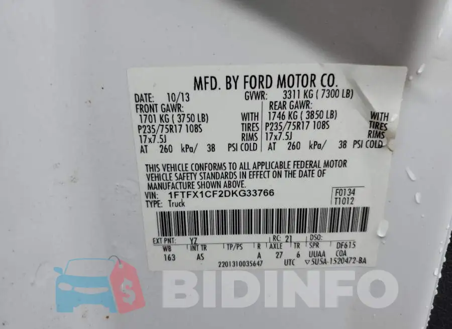 1FTFX1CF2DKG33766 Photo# 10