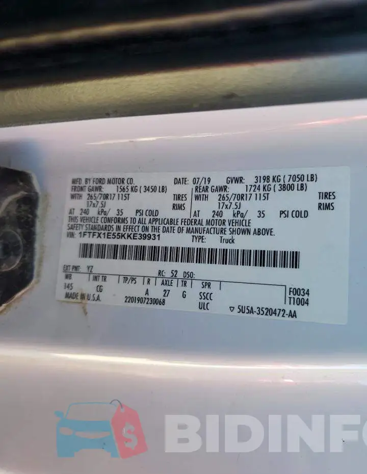 1FTFX1E55KKE39931 Photo# 13