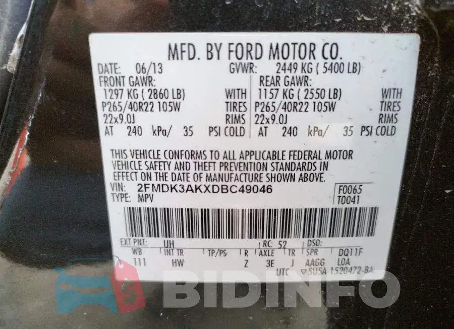 2FMDK3AKXDBC49046 Photo# 13