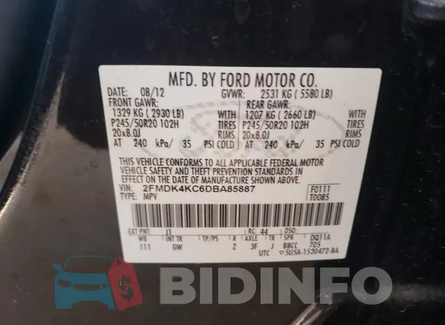 2FMDK4KC6DBA85887 Photo# 10