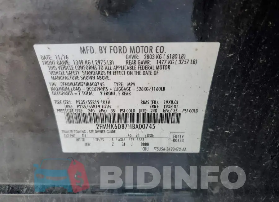 2FMHK6D87HBA00745 Photo# 14