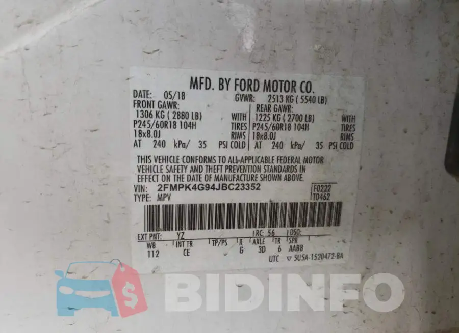 2FMPK4G94JBC23352 Photo# 10