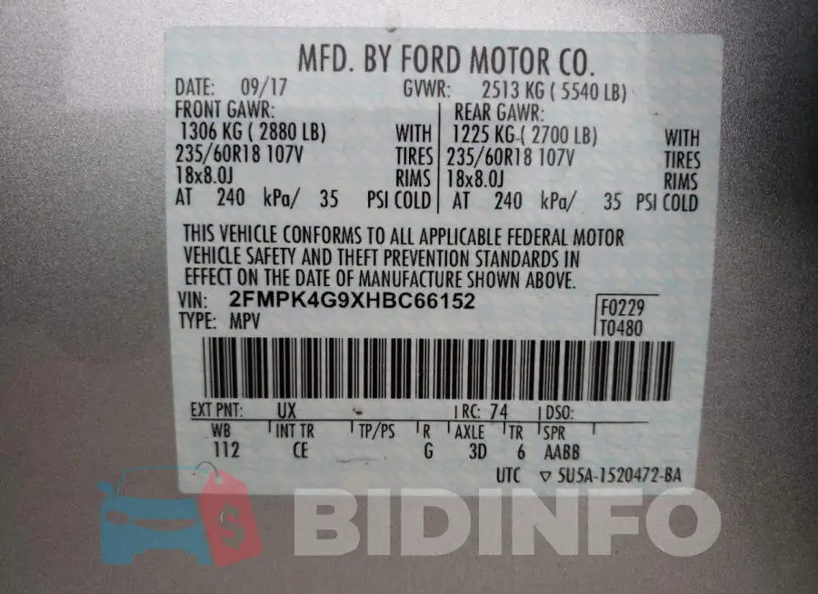 2FMPK4G9XHBC66152 Photo# 10