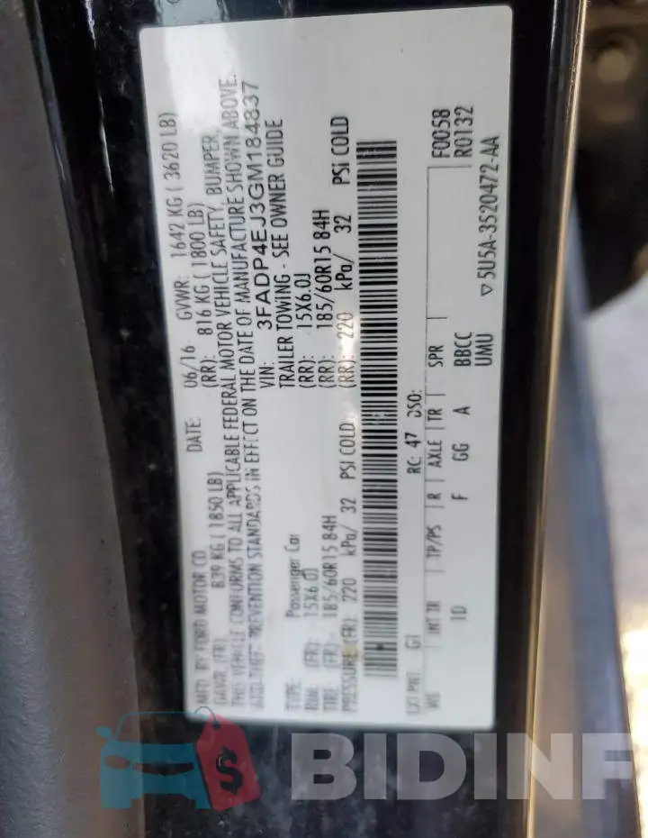 3FADP4EJ3GM184837 Photo# 12