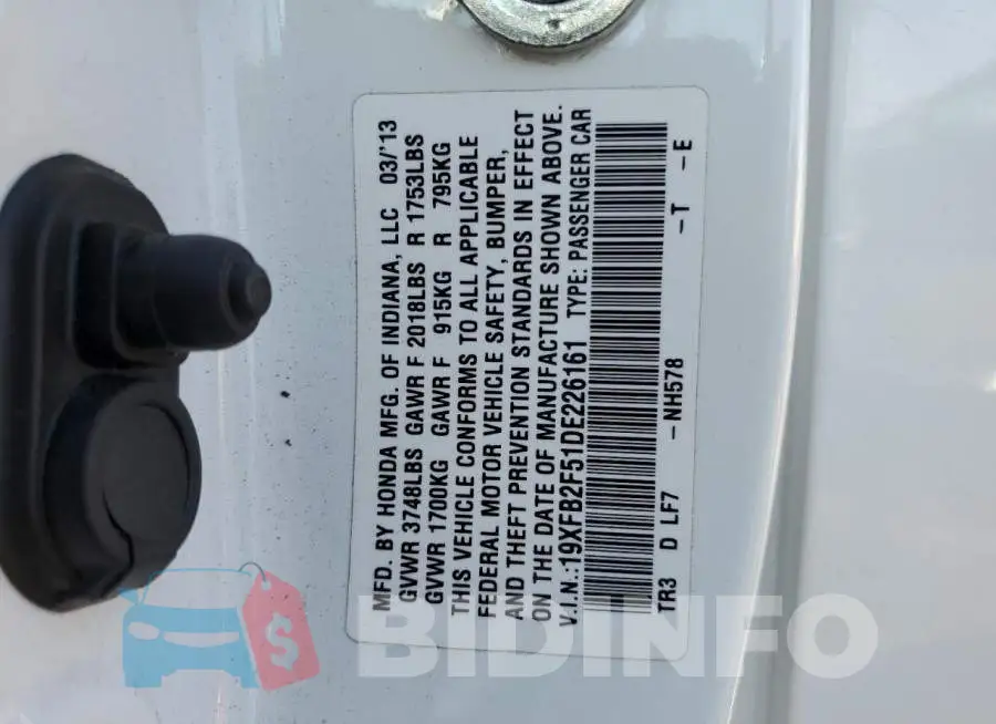 19XFB2F51DE226161 Photo# 13