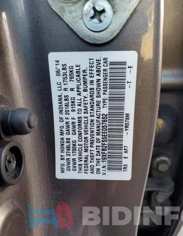 19XFB2F55EE057652 Photo# 10