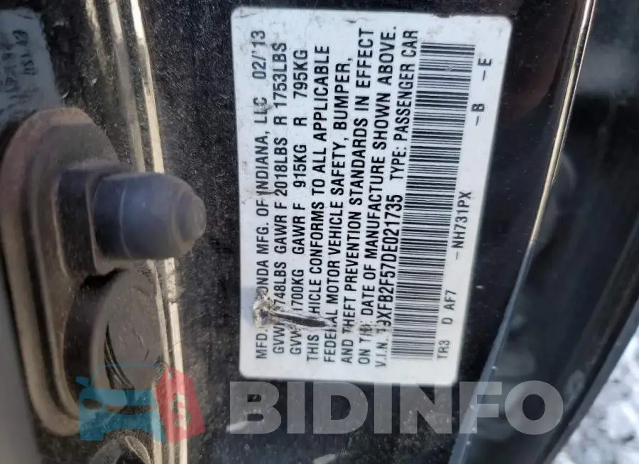 19XFB2F57DE021735 Photo# 13