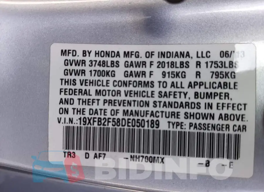 19XFB2F58DE050189 Photo# 10