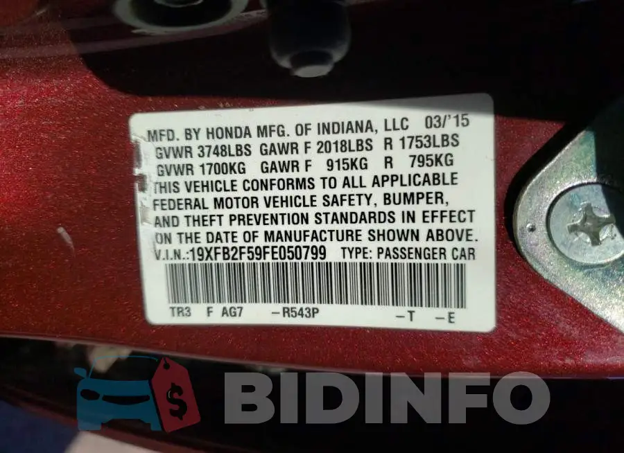 19XFB2F59FE050799 Photo# 12