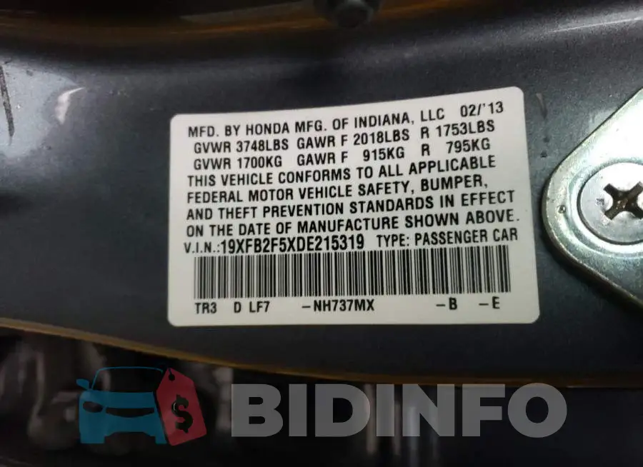 19XFB2F5XDE215319 Photo# 10