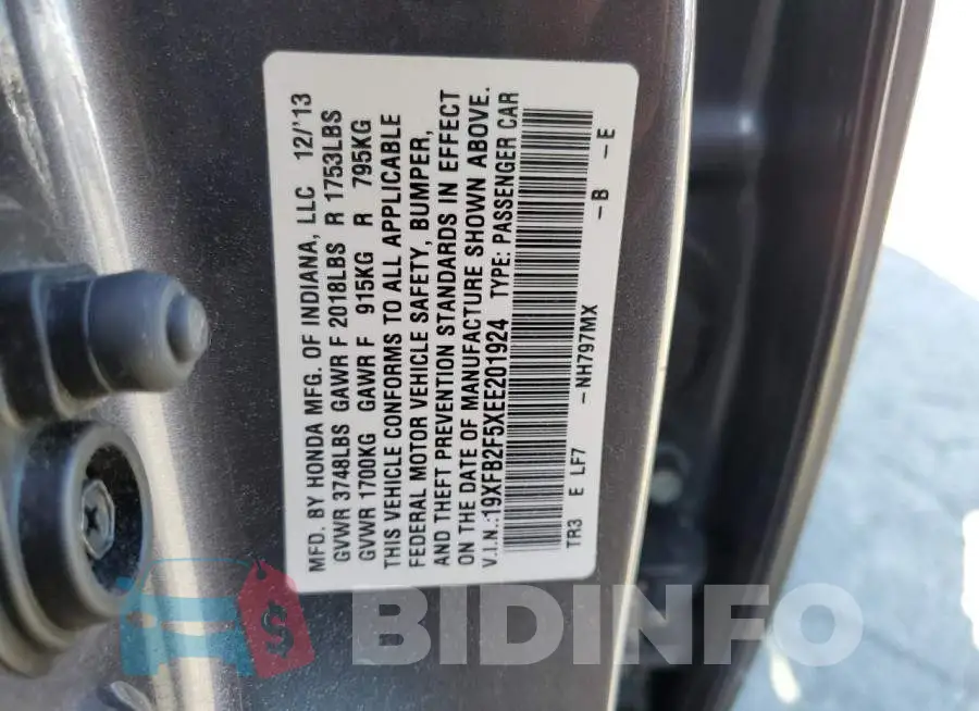 19XFB2F5XEE201924 Photo# 10