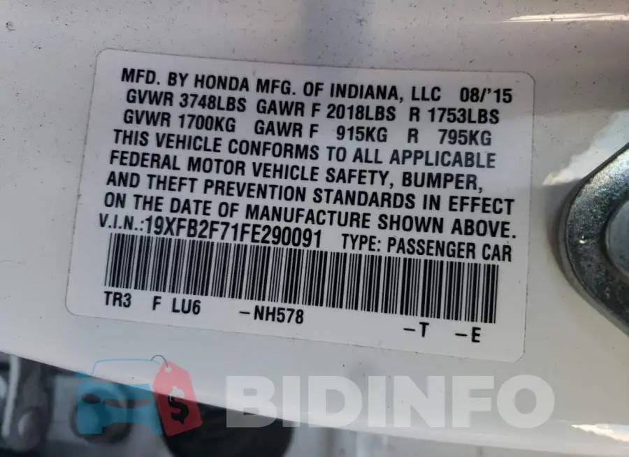 19XFB2F71FE290091 Photo# 10