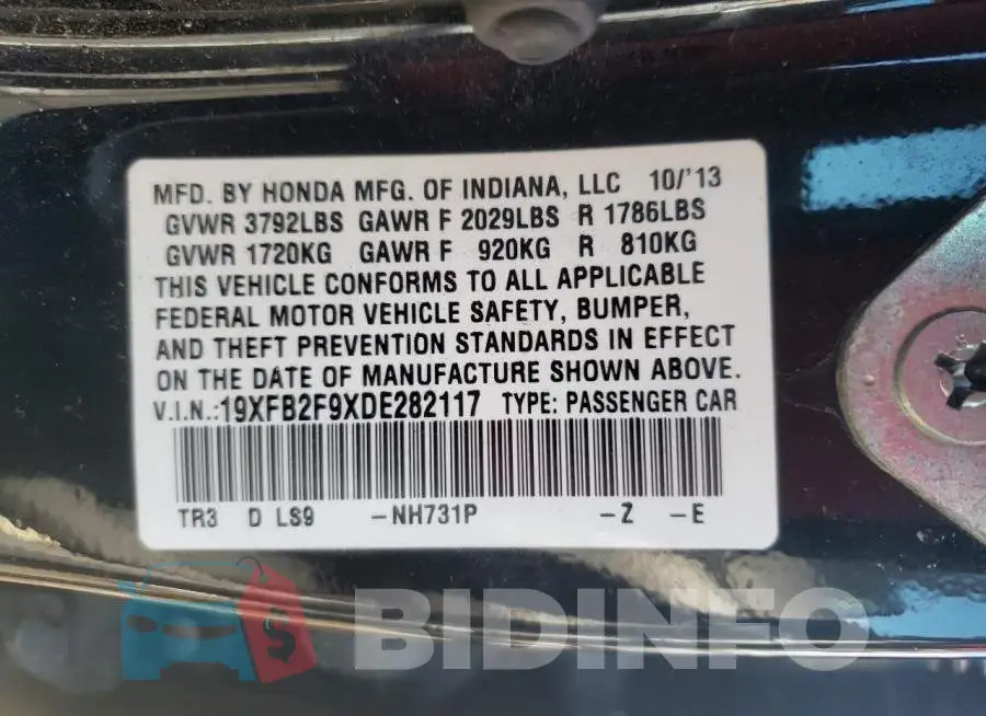 19XFB2F9XDE282117 Photo# 12