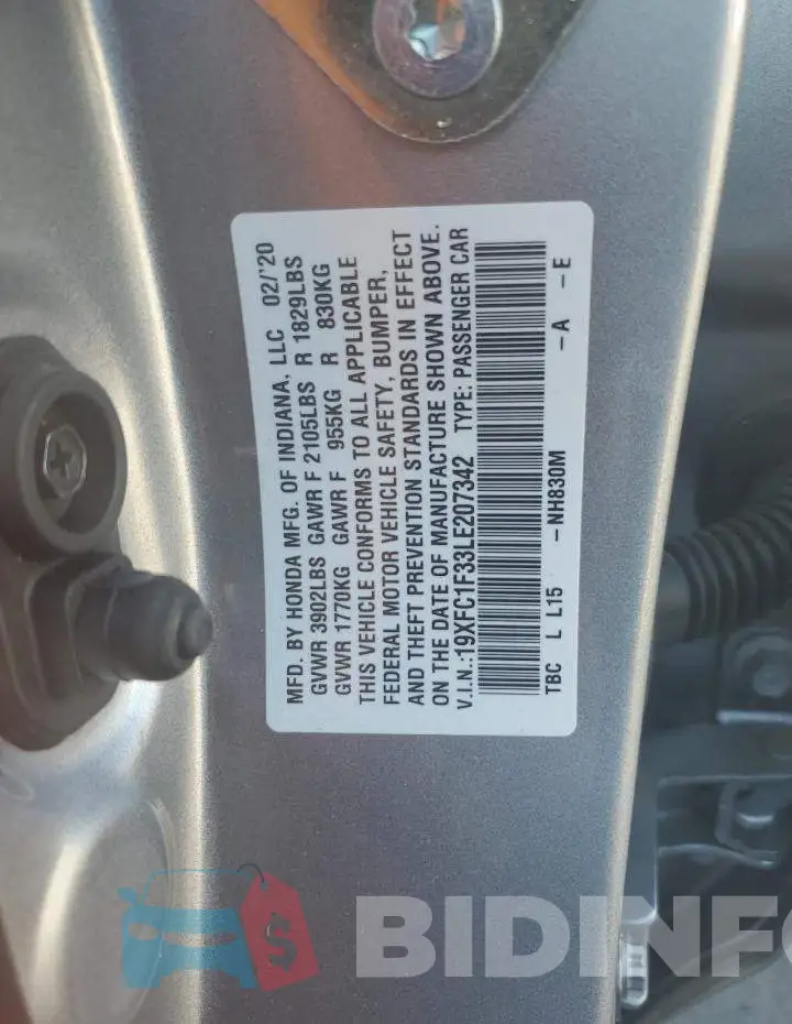 19XFC1F33LE207342 Photo# 10