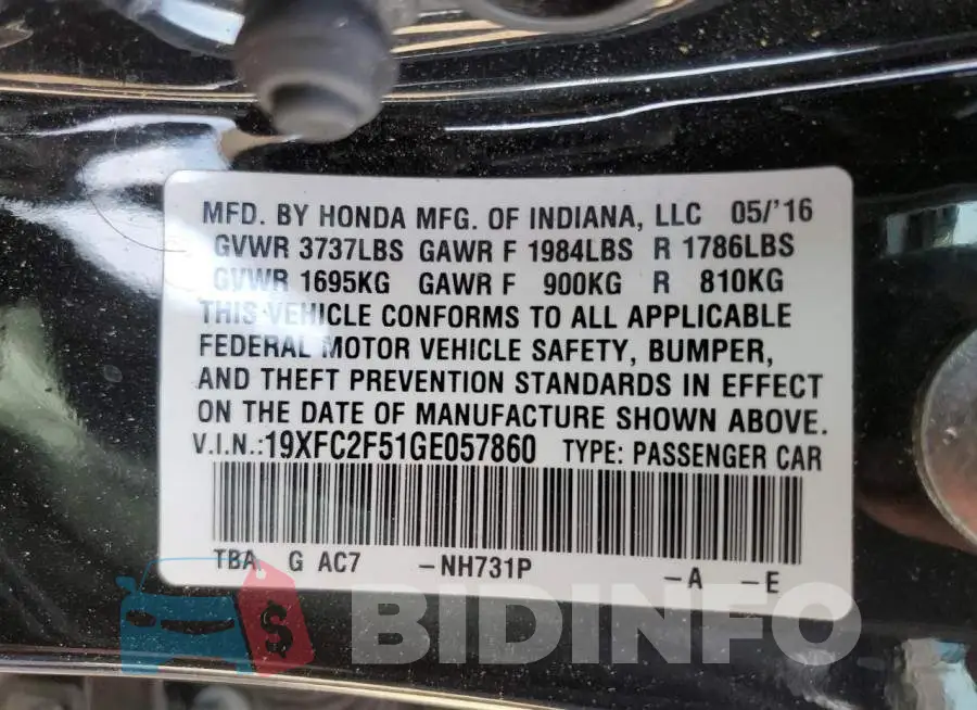 19XFC2F51GE057860 Photo# 12