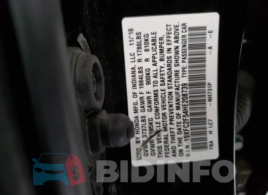 19XFC2F54HE208739 Photo# 12