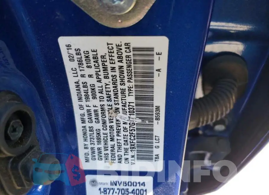 19XFC2F57GE210371 Photo# 10