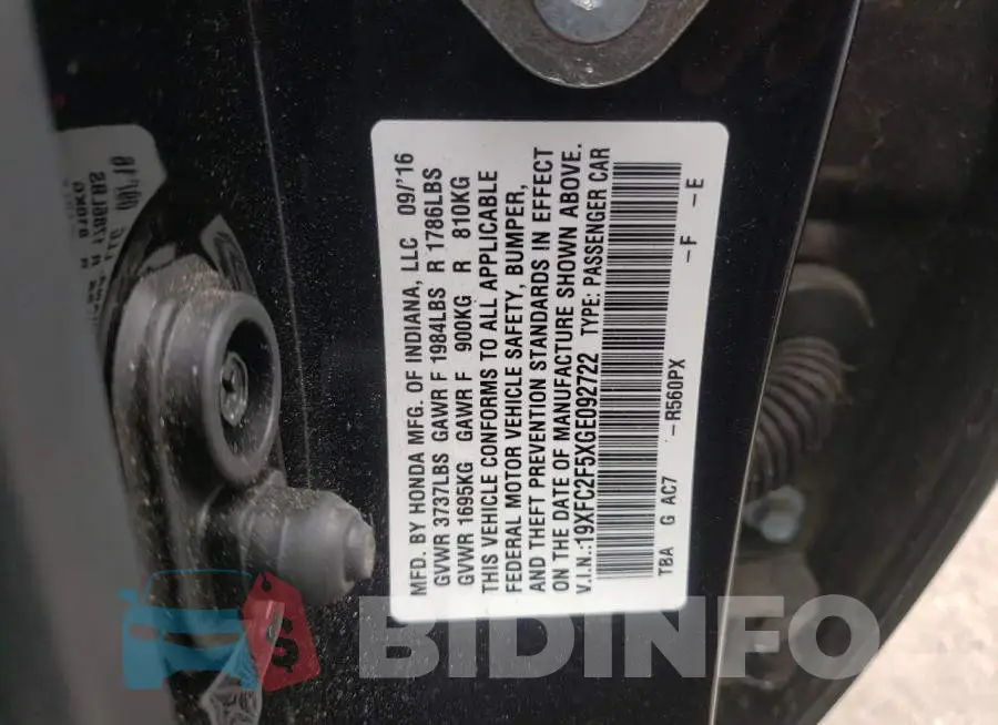19XFC2F5XGE092722 Photo# 10