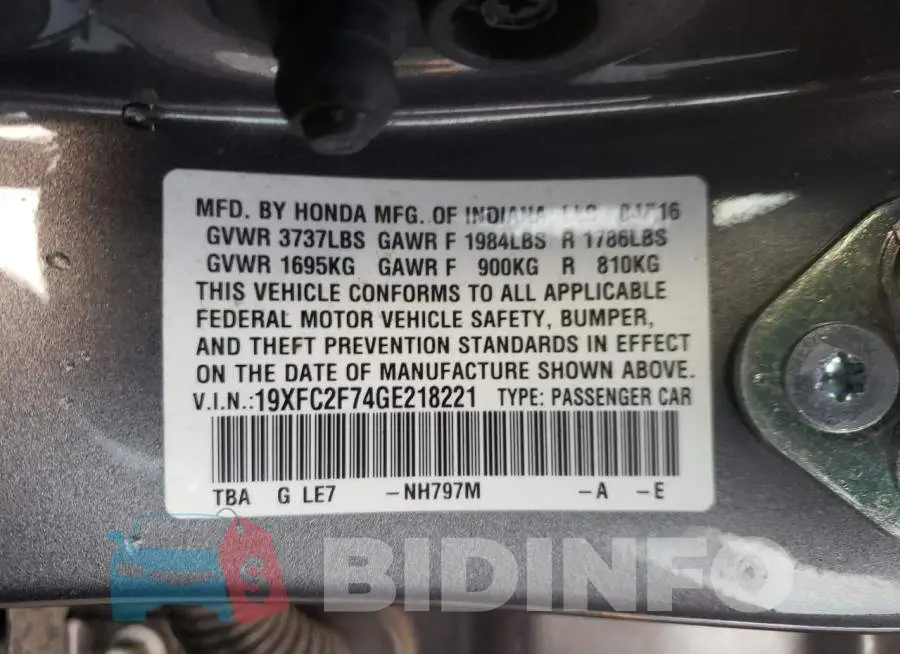 19XFC2F74GE218221 Photo# 10