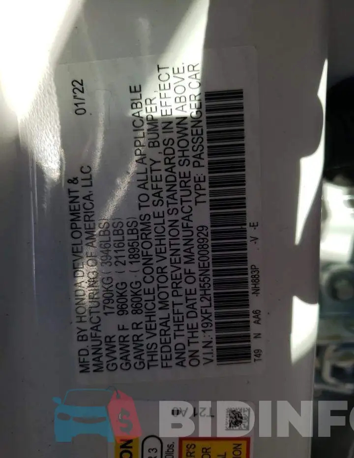 19XFL2H55NE008929 Photo# 10