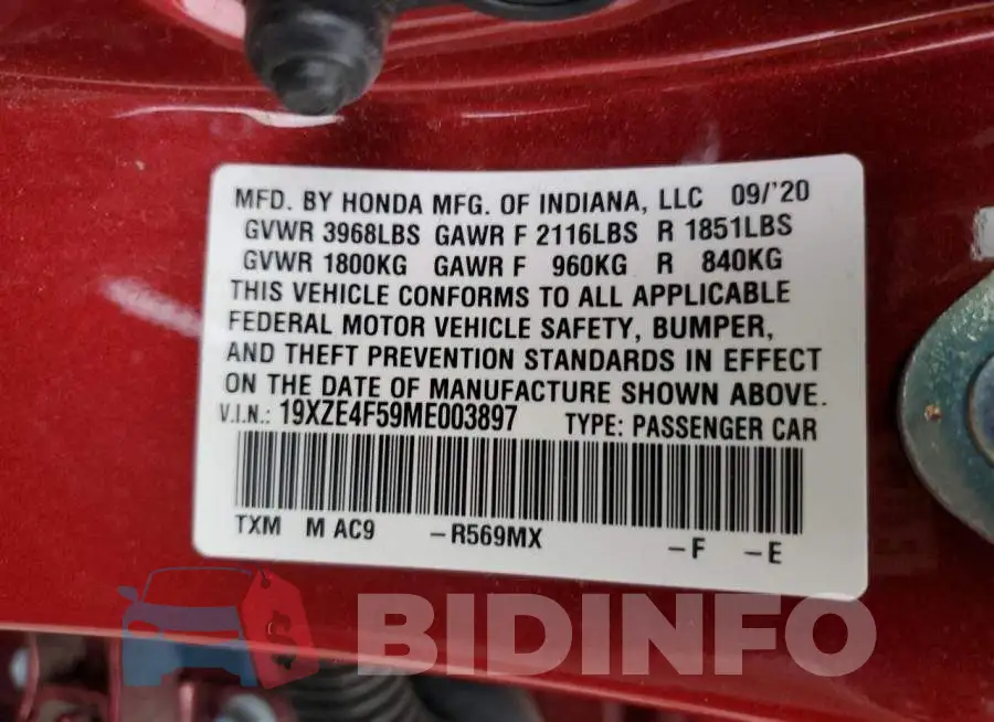 19XZE4F59ME003897 Photo# 13