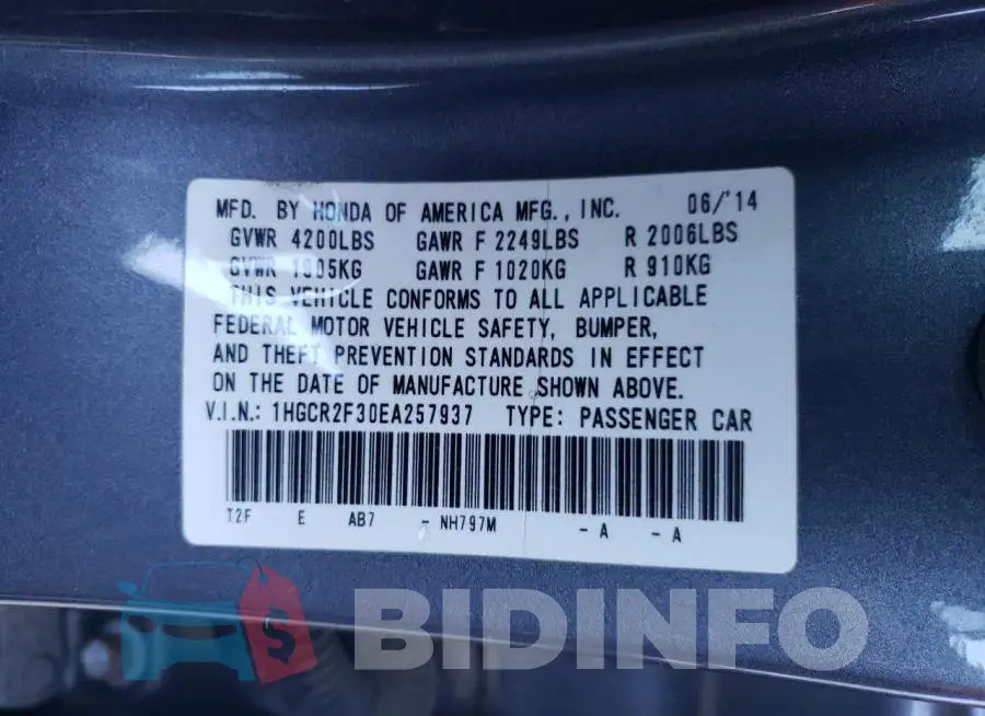 1HGCR2F30EA257937 Photo# 12