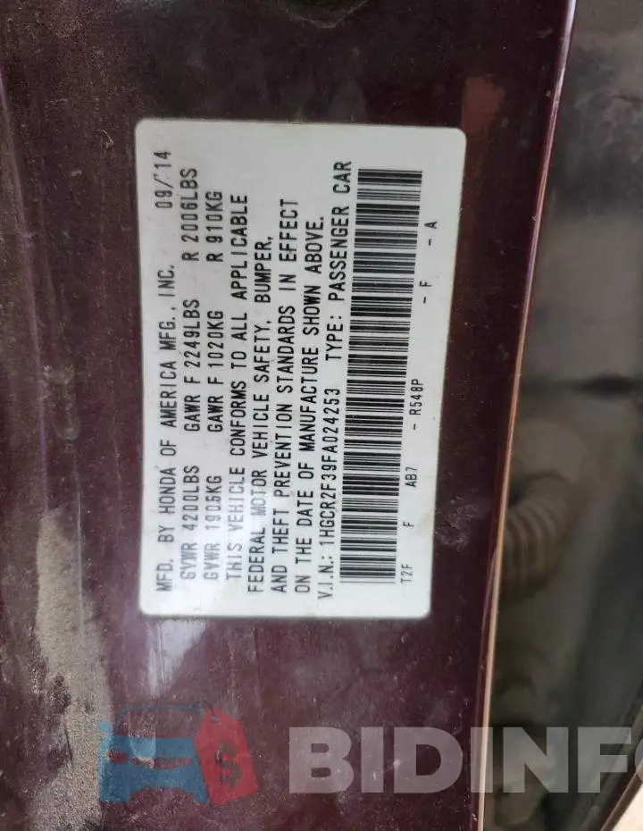1HGCR2F39FA024253 Photo# 12