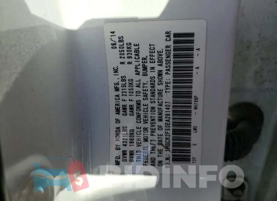 1HGCR2F50EA261407 Photo# 10