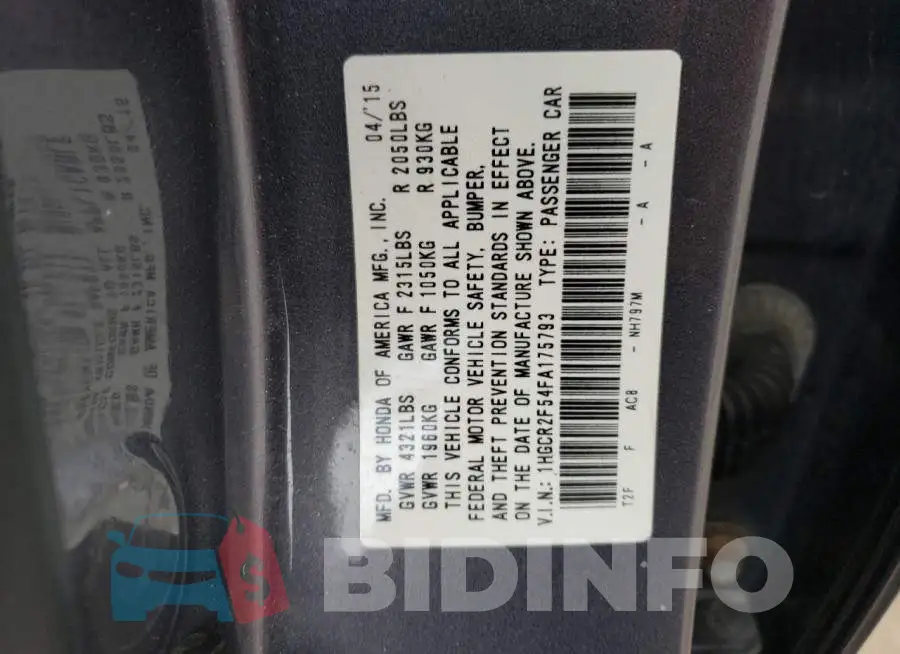 1HGCR2F54FA175793 Photo# 12