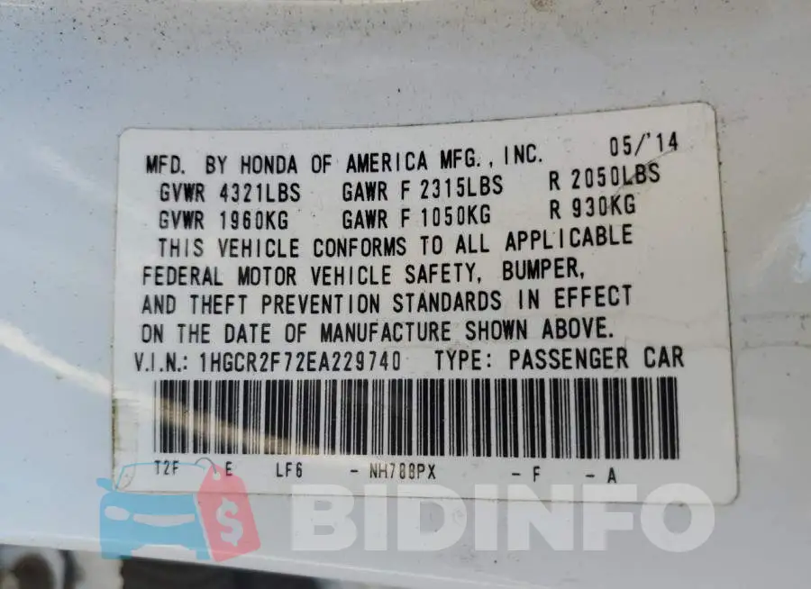 1HGCR2F72EA229740 Photo# 10