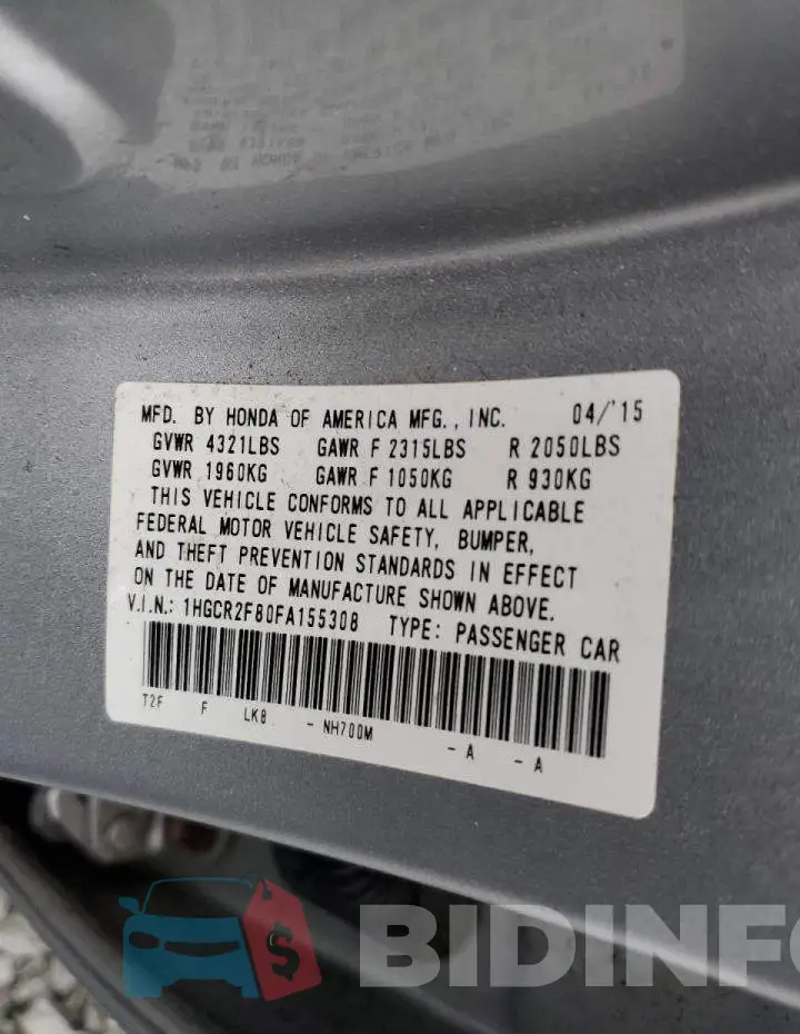 1HGCR2F80FA155308 Photo# 12