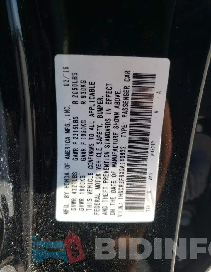1HGCR2F8XGA140932 Photo# 10