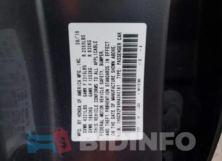 1HGCR2F94HA040187 Photo# 13