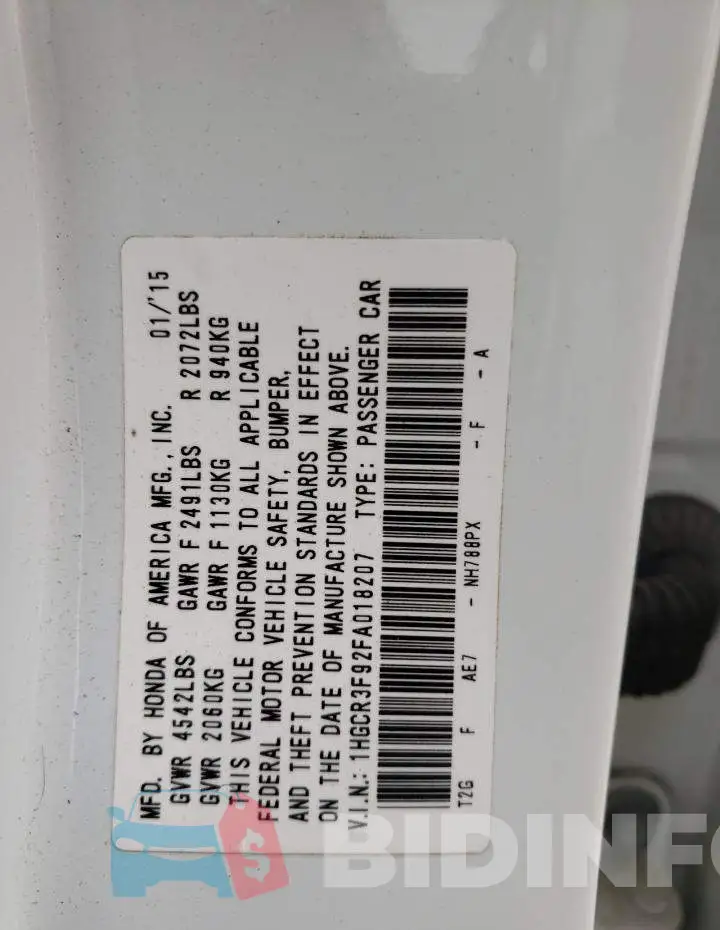 1HGCR3F92FA018207 Photo# 10