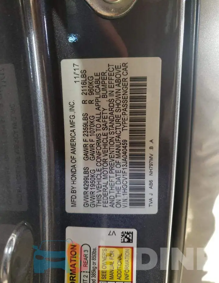 1HGCV1F13JA040459 Photo# 13