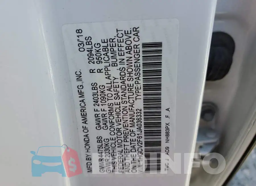 1HGCV2F61JA036332 Photo# 10