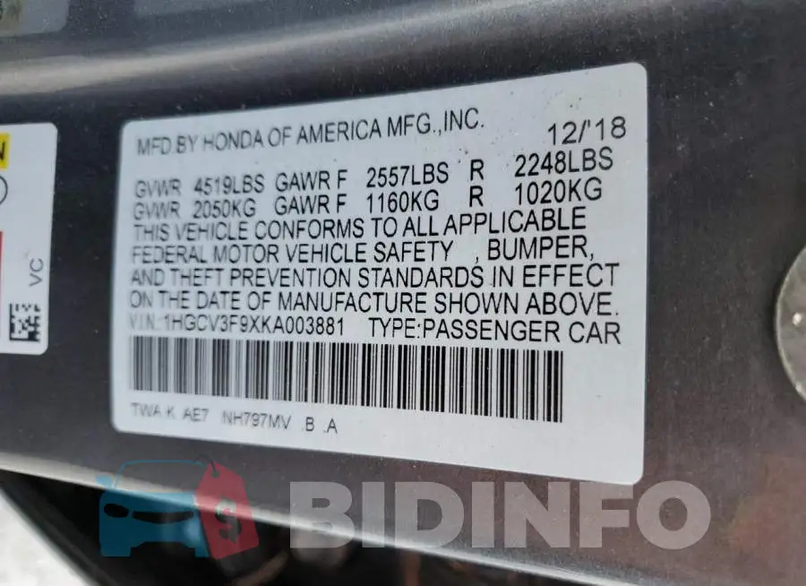 1HGCV3F9XKA003881 Photo# 12