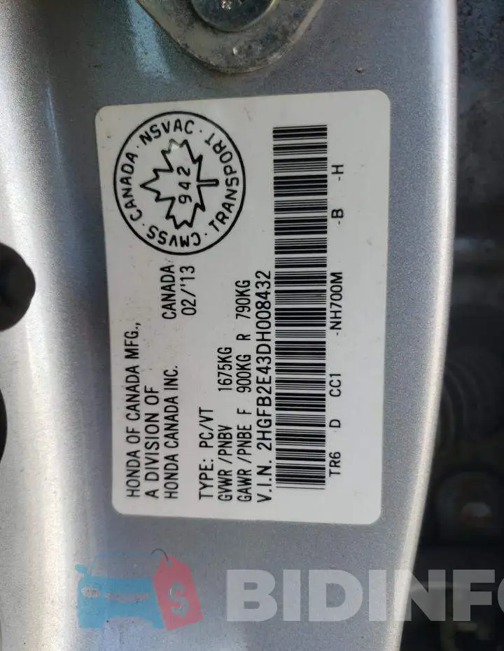 2HGFB2E43DH008432 Photo# 10