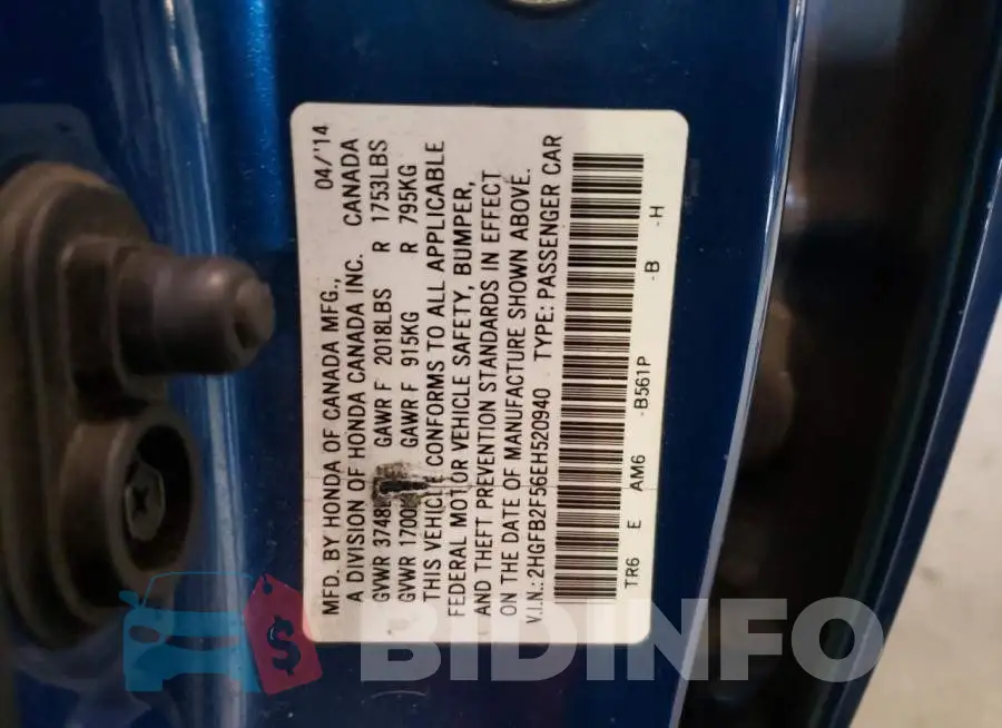 2HGFB2F56EH520940 Photo# 12