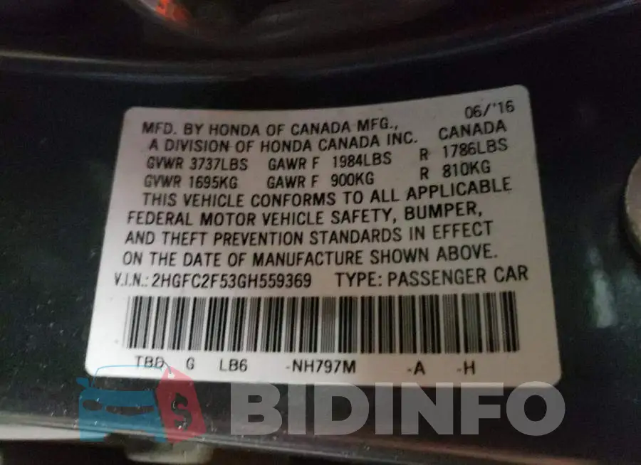 2HGFC2F53GH559369 Photo# 10