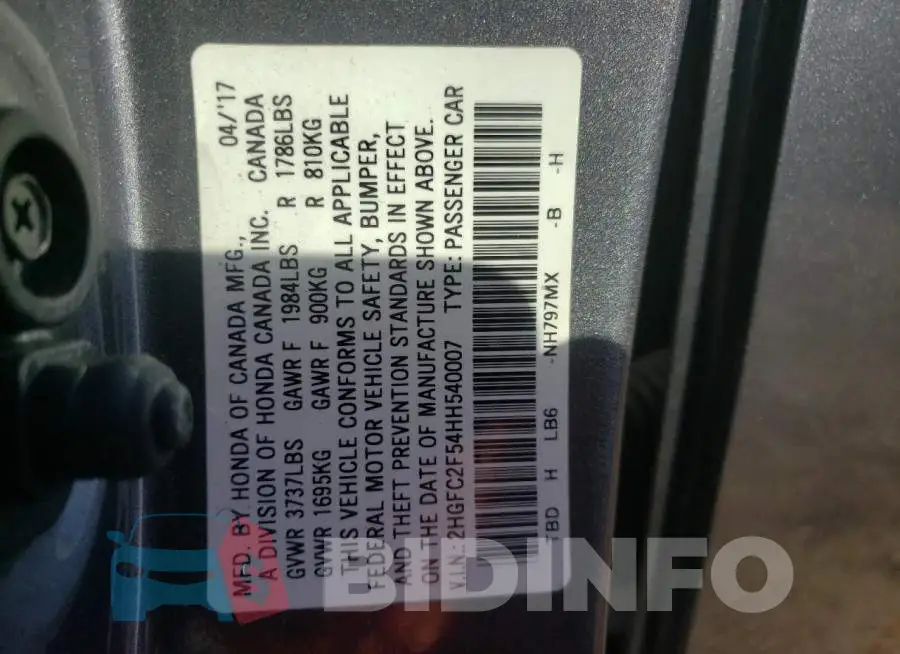2HGFC2F54HH540007 Photo# 10