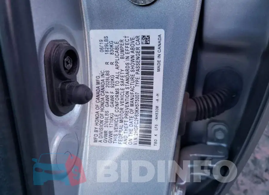 2HGFC2F63KH575007 Photo# 10
